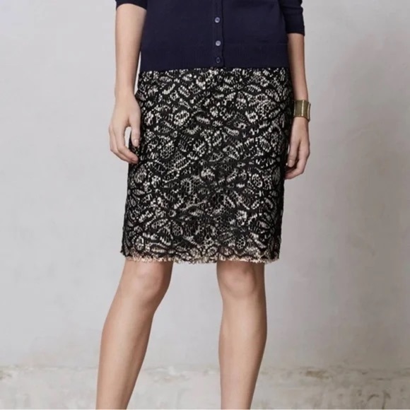 Weston Wear for Anthropologie Black Cream Layered Lace Back Zip Pencil Skirt XS - Picture 13 of 13